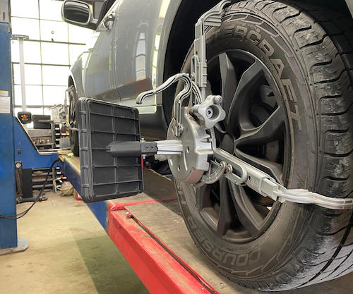 New tires being aligned